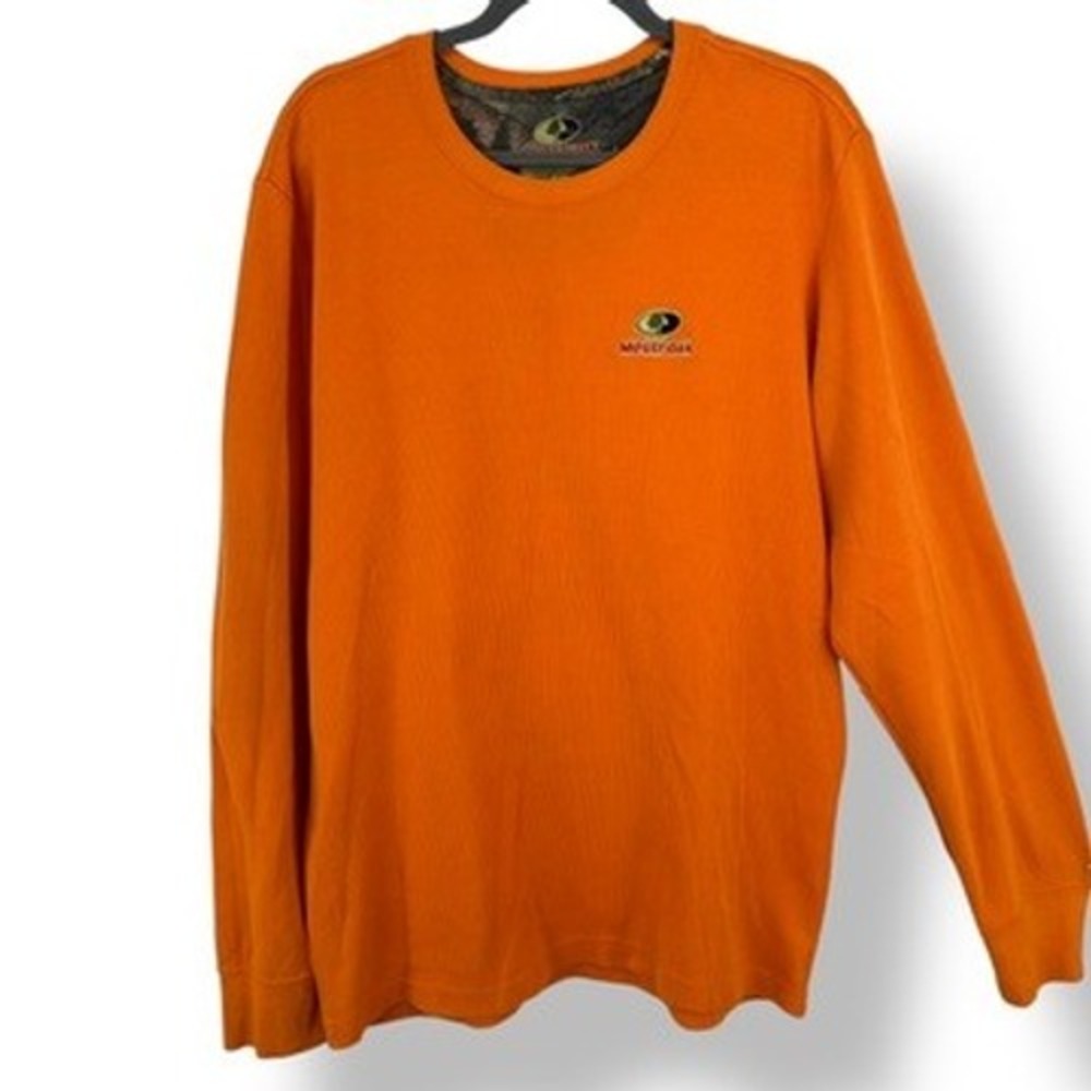 Mossy Oak Orange Thermal Long Sleeve Shirt Mens Size Large Waffle Knit Outdoor